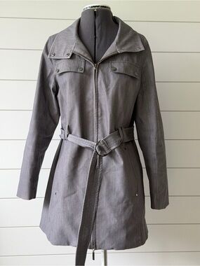 Metro Womens Gray Belted Trench Coat Jacket size medium